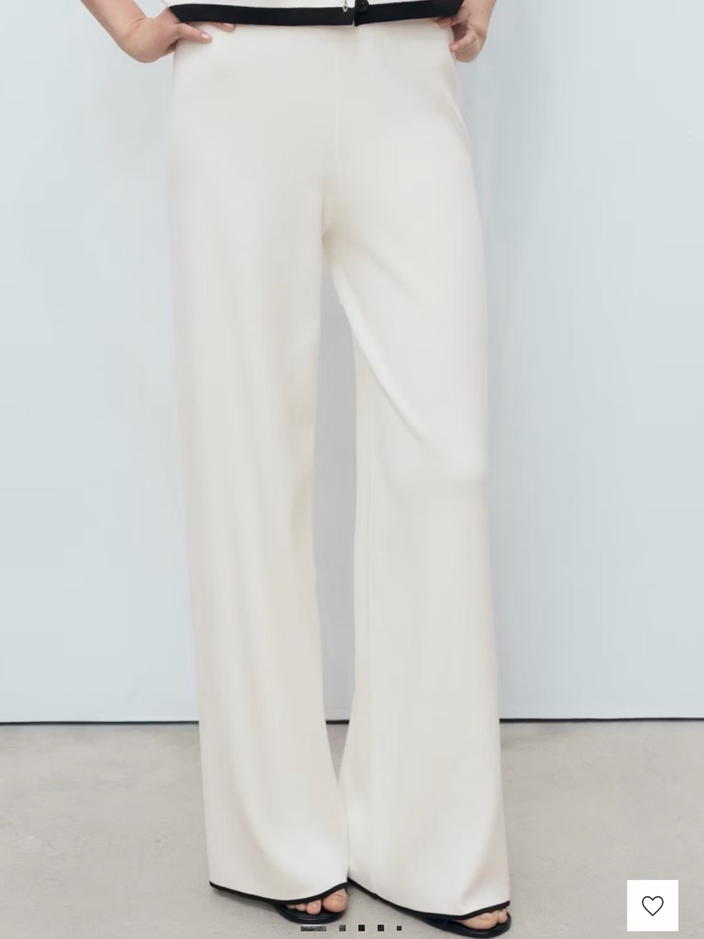 Mango White Black Wide-Leg Cream Women's Trousers